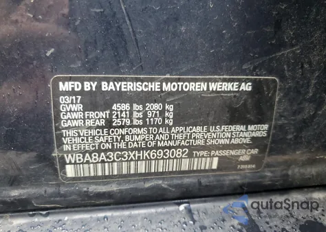 2017 BMW 320 Xi z USA, uszkodzony, nr VIN WBA8A3C3XHK693082